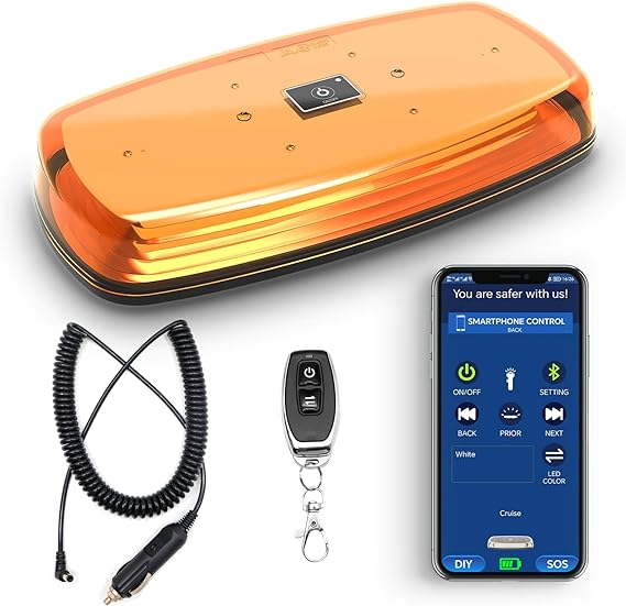 Agrieyes APP Control Mini Strobe Light Bar Rechargeable, Magnetic LED Beacon Light Wireless-AMBER