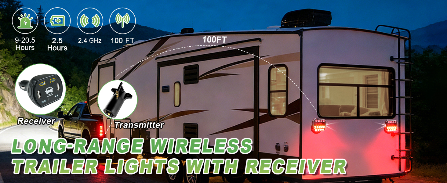 Wireless magnetic towing lights setup